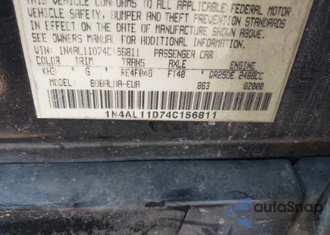 2004 Nissan Altima 2.5 Sl from USA, damaged, VIN 1N4AL11D74C156811